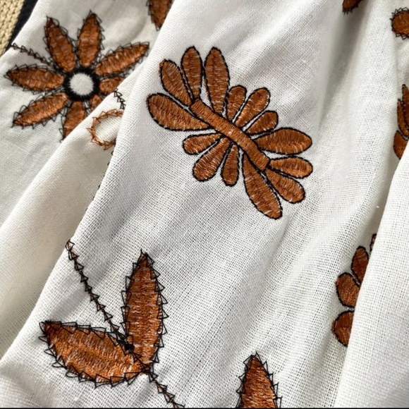 010 Boho Cotton Embroidered Floral Tassel Neck Tie Blouse - Picture 4 of 8